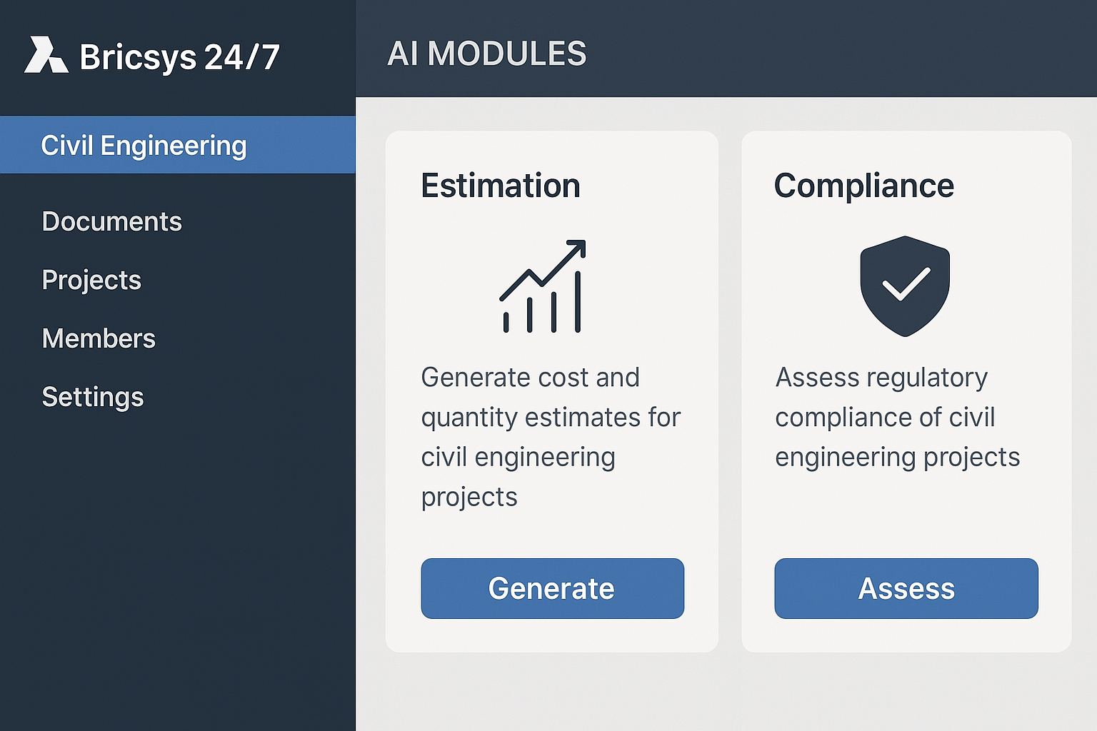 Bricsys 24/7 AI modules for civil engineering estimation and compliance
