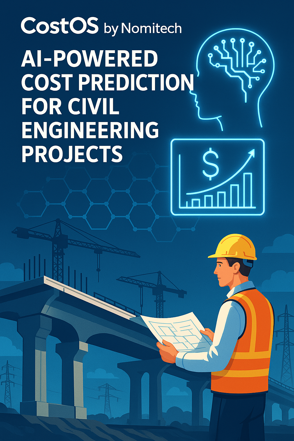 CostOS by Nomitech showing AI-powered cost prediction for civil engineering projects