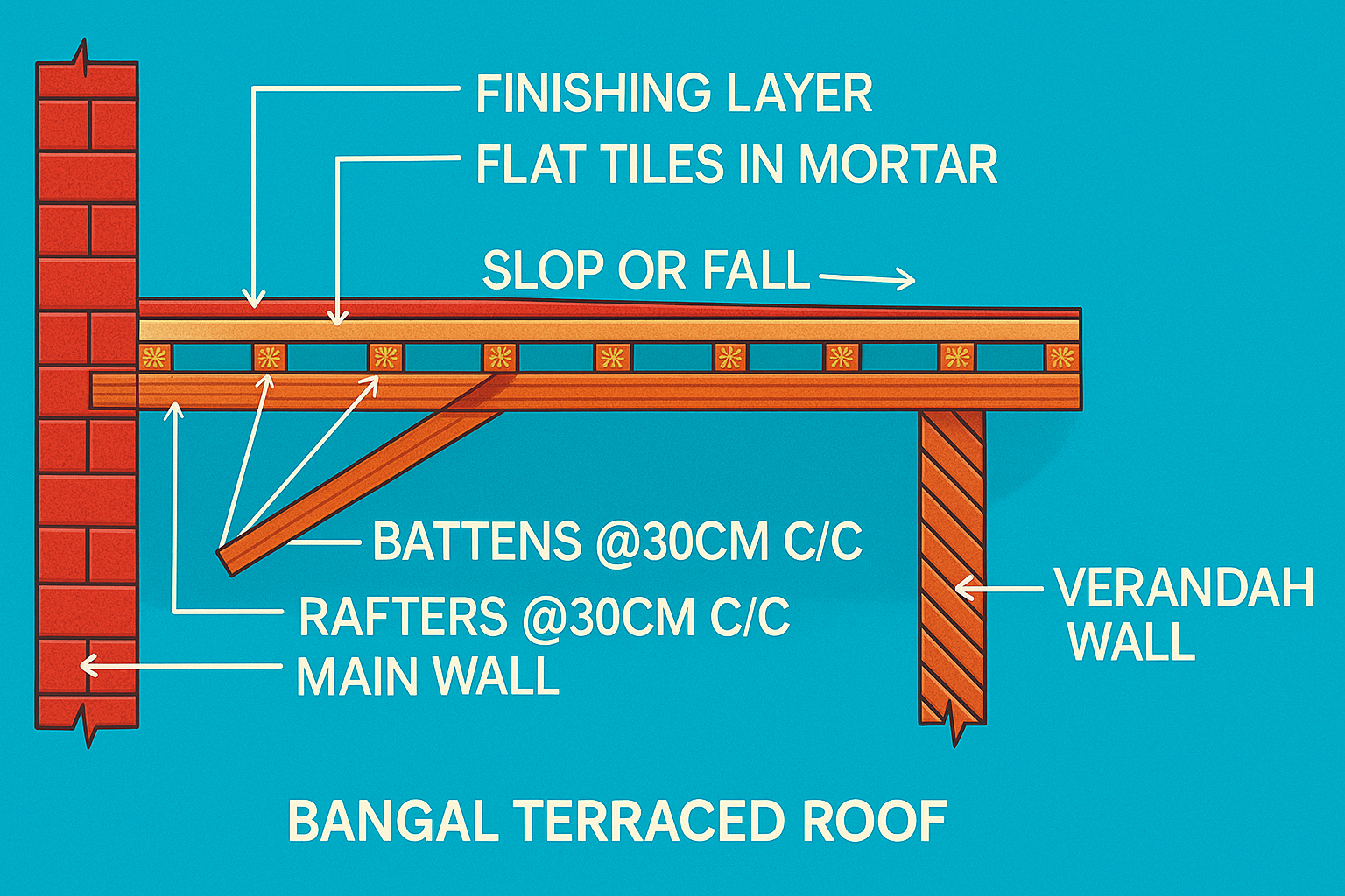 Cross-section diagram of a Bengal terrace roof