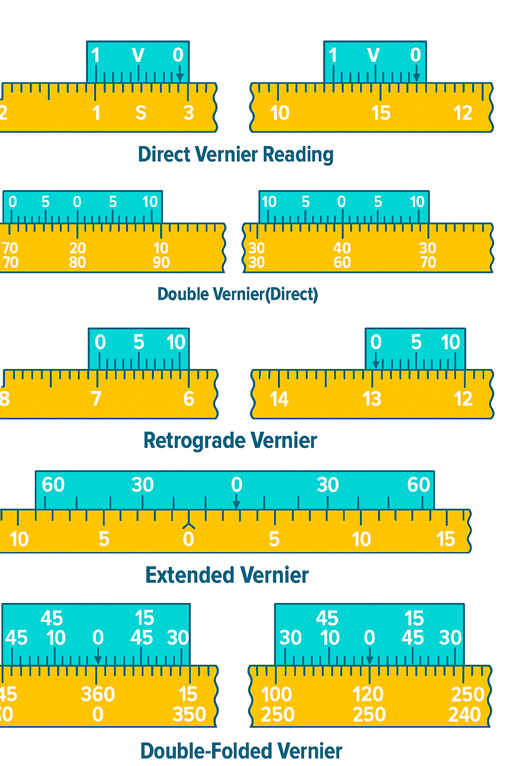 Diagram comparing different types of Vernier Scales