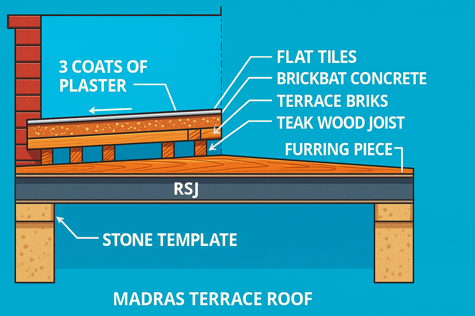 Cross-section diagram of a Madras terrace roof